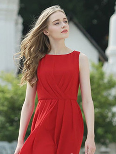 百佧丽2022春夏季红色连衣裙