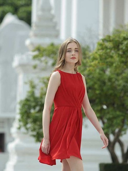 百佧丽女装2022春夏季红色连衣裙