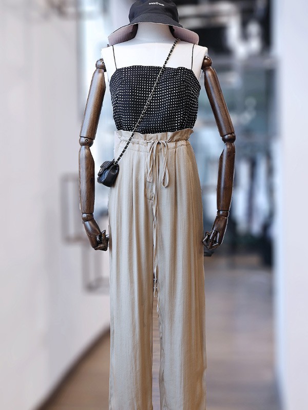 舒雪儿女装2022春夏季卡其色阔腿裤