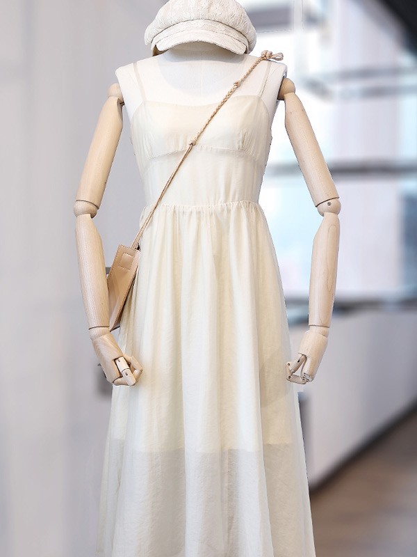 舒雪儿女装2022春夏季米色连衣裙