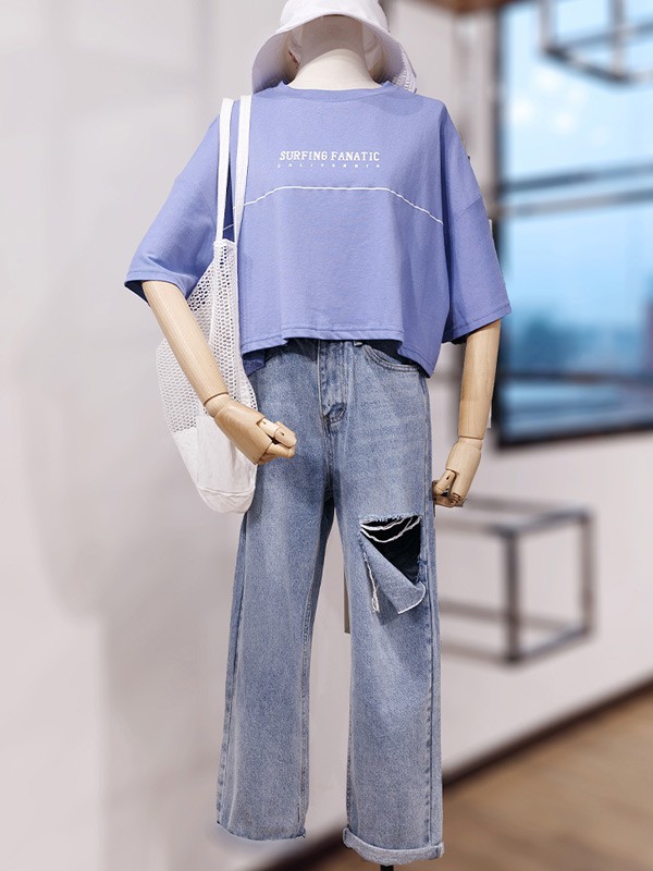 舒雪儿女装2022春夏季紫色T恤