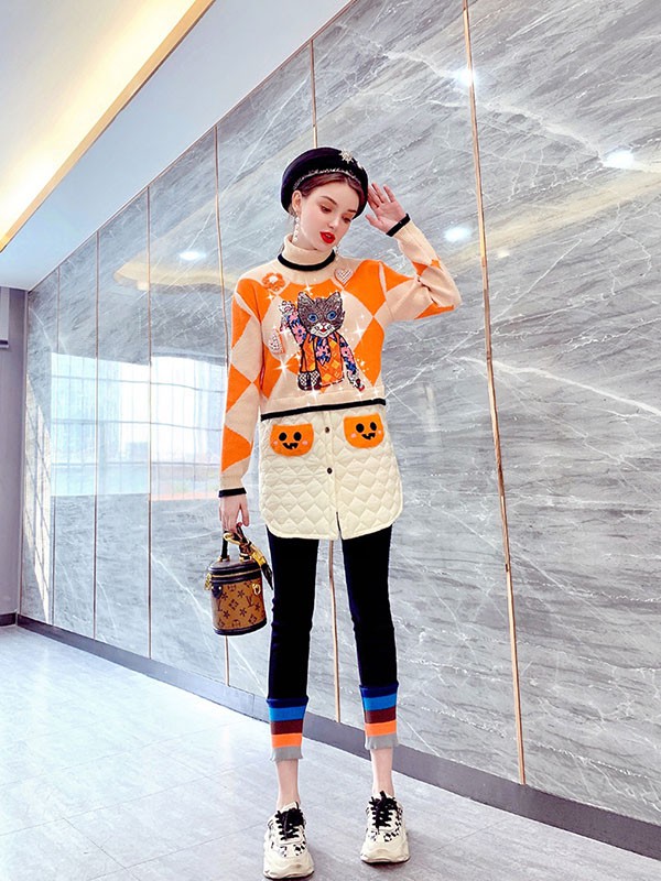 FUNANI芙娜妮女装2022秋冬季黄色毛衣