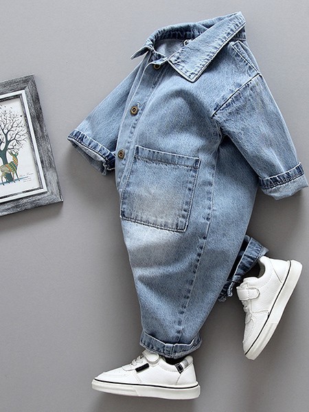 棒棒猫童装2022秋冬季蓝色连体衣