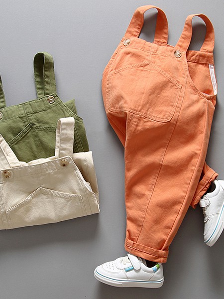 棒棒猫童装2022秋冬季橙色背带裤