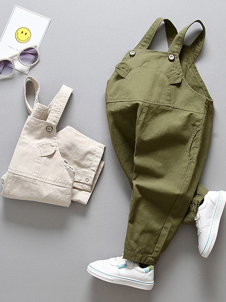 棒棒猫童装2022秋冬季军绿色背带裤