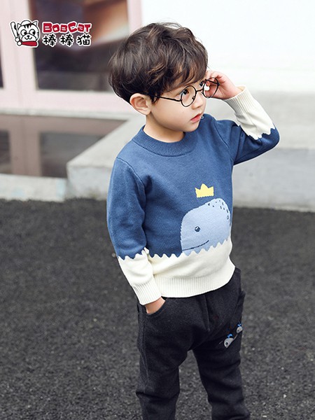 棒棒猫童装2022秋冬季蓝色T恤