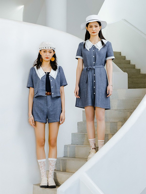 瑞尔女装2022秋冬季蓝色衬衫裙