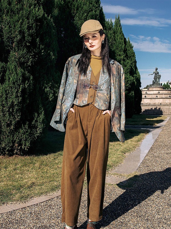 瑞尔女装2022秋冬季咖啡色阔腿裤