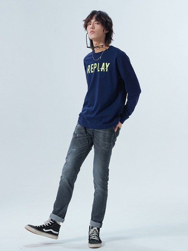 Replay休闲装2022春夏季藏蓝色T恤