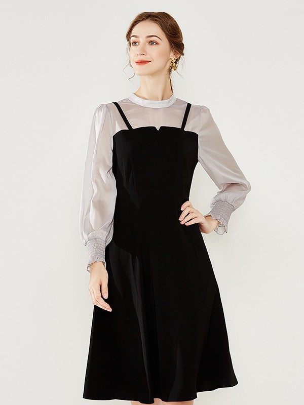 梦燕2022秋冬季黑色吊带裙