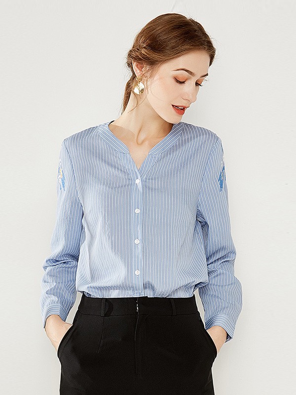 梦燕2022秋冬季蓝色衬衫