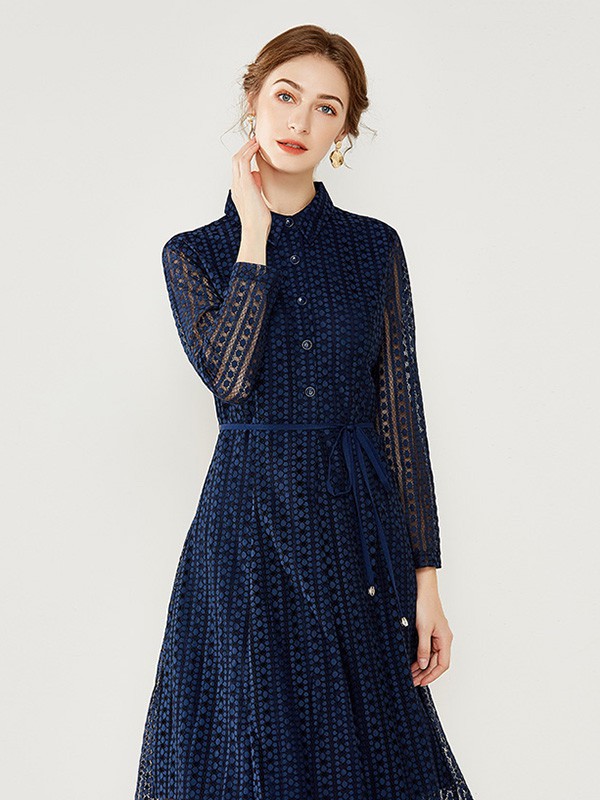 梦燕2022秋冬季藏蓝色连衣裙