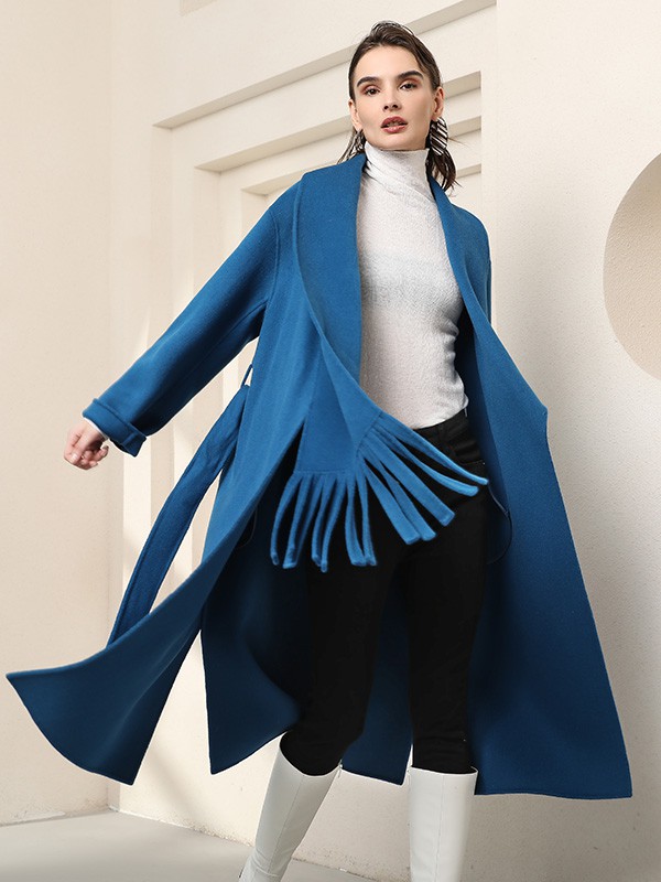 吉米赛欧女装2022秋冬季蓝色大衣