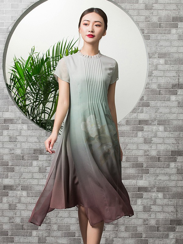 香云莎女装2022春夏季绿色连衣裙