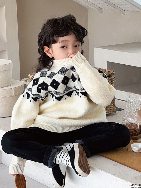 拾恩初＆番薯片童装2022秋冬季白色毛衣