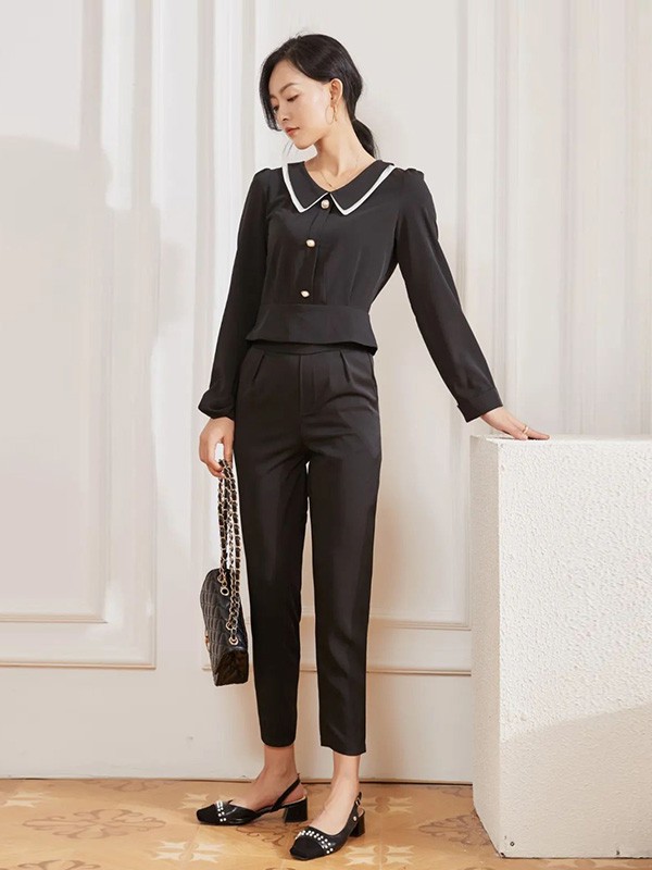 二号街角女装2022秋冬季黑色长裤