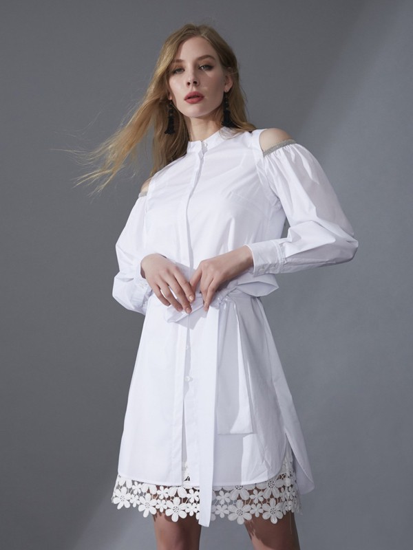 领姿2022秋冬季藏蓝色衬衫裙