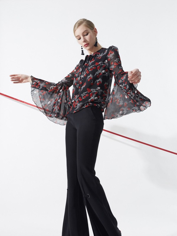 领姿女装2022秋冬季黑色阔腿裤