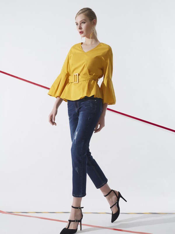 领姿女装2022秋冬季藏蓝色长裤