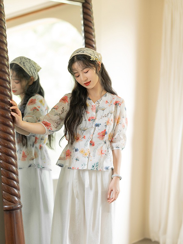 素订女装2022春夏季白色套装