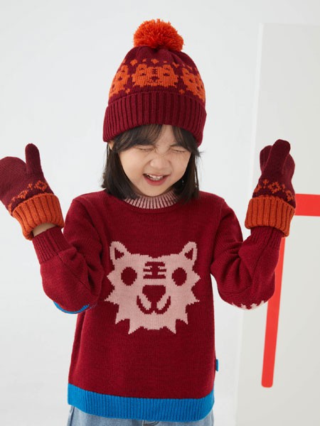 幼岚童装2021秋冬季红色毛衣