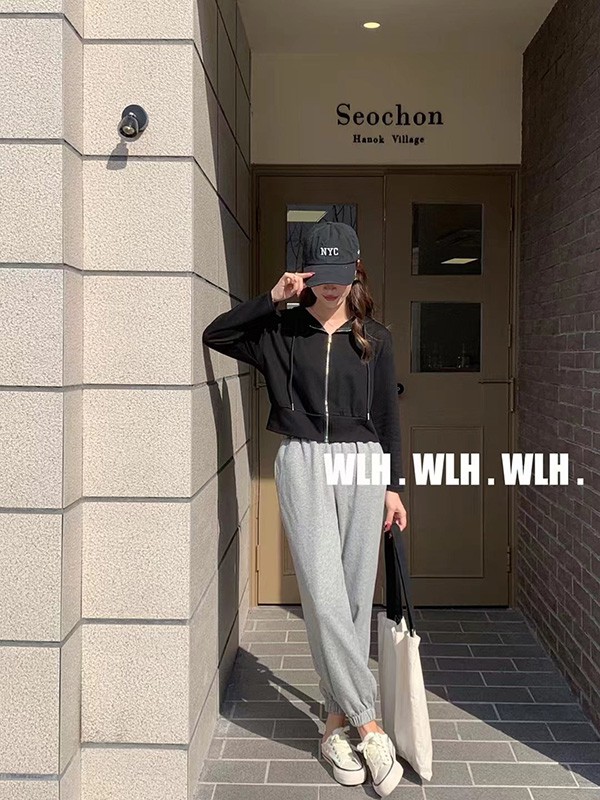 俏米图女装2022秋冬季灰色长裤