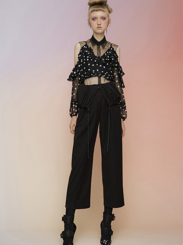 D2C女装2022春夏季黑色阔腿裤