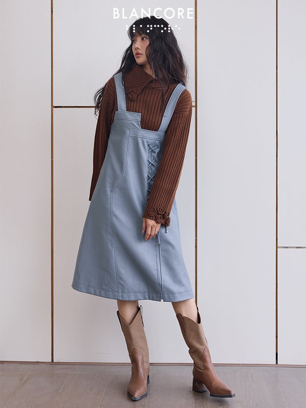 Blancore女装2022秋冬季浅蓝色背带裙