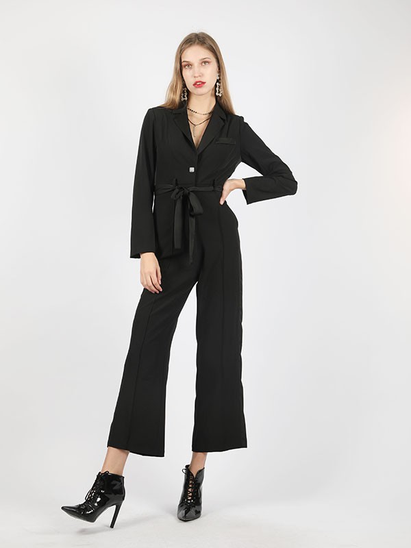 莎斯莱思女装2022秋冬季黑色连体裤