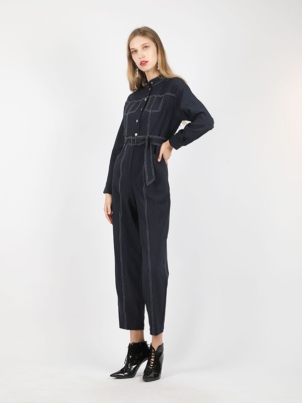 莎斯莱思女装2022秋冬季藏蓝色连体裤