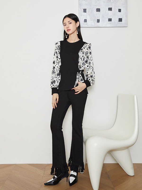 曼秀缤纷2022秋冬季黑色喇叭裤