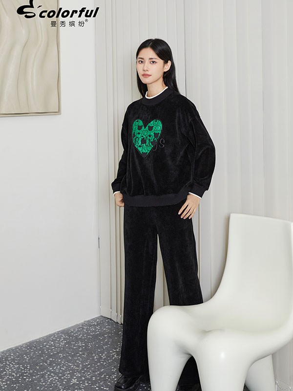 曼秀缤纷女装2022秋冬季黑色长裤