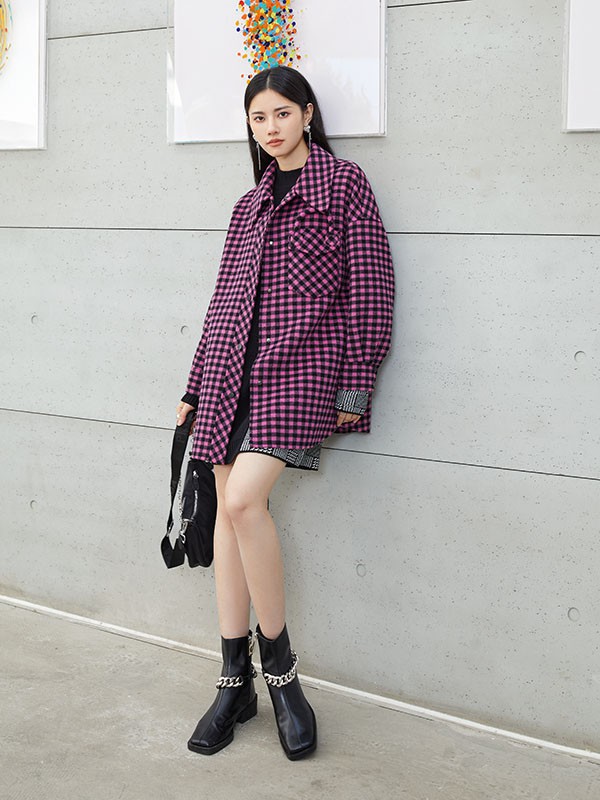 曼秀缤纷女装2022秋冬季紫色衬衫