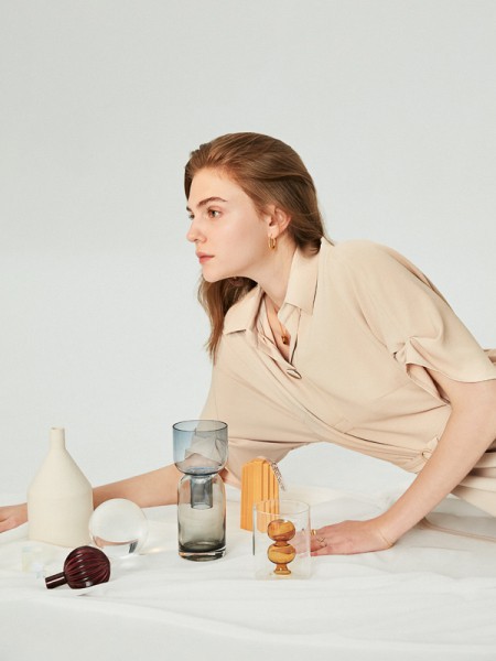 茜可可女装2022秋冬季卡其色衬衫裙