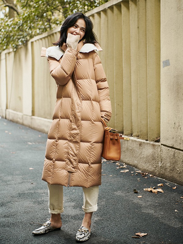 初棉女装2022秋冬季卡其色棉服