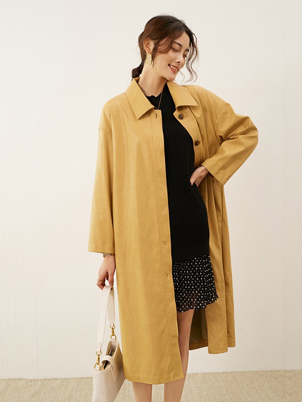 初棉女装2022秋冬季黄色大衣