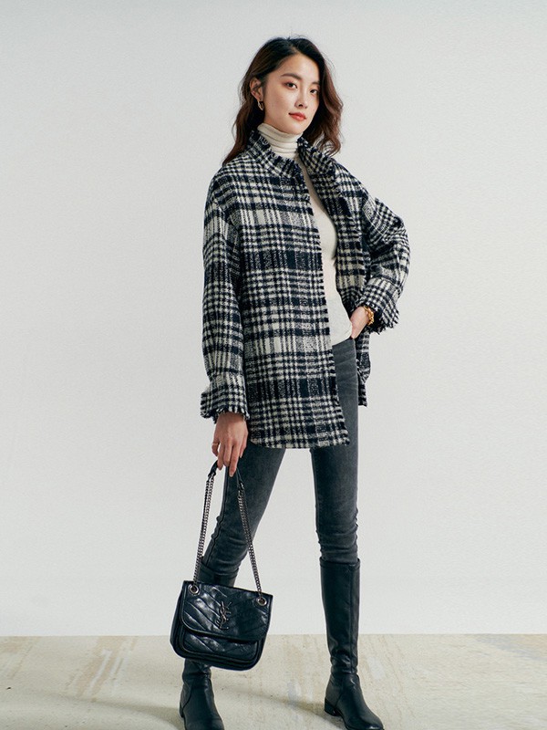 初棉女装2022秋冬季黑色大衣