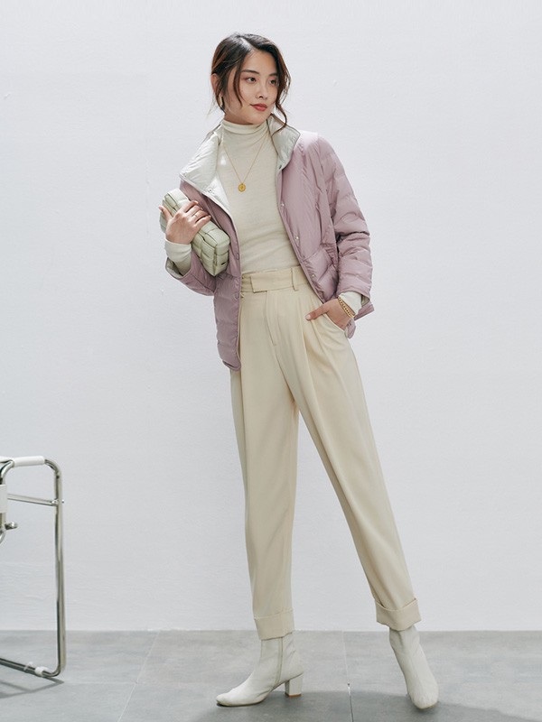 初棉女装2022秋冬季白色长裤