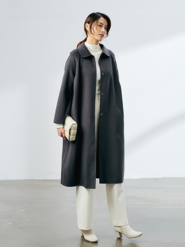 初棉女装2022秋冬季黑色大衣