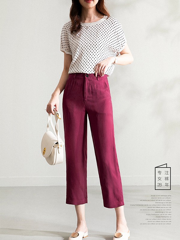 戈洛瑞丝女装2022秋冬季酒红色长裤