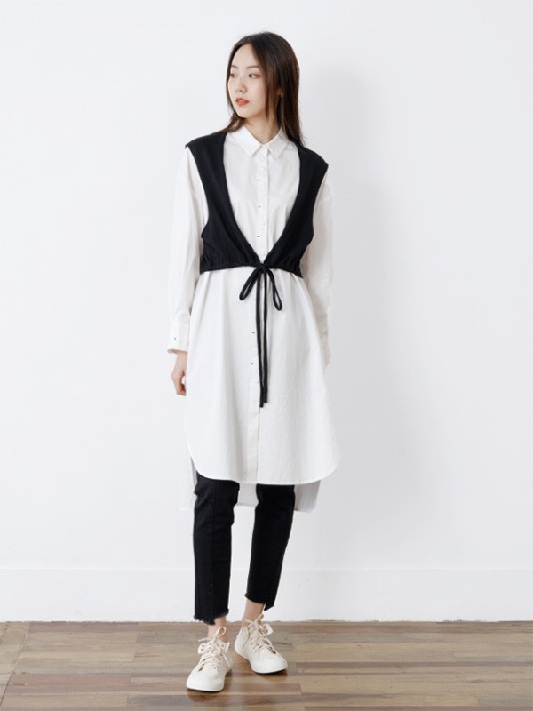 白茶女装2022秋冬季白色衬衫裙