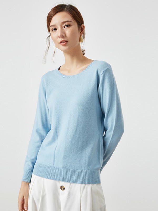 春竹女装2022秋冬季蓝色T恤