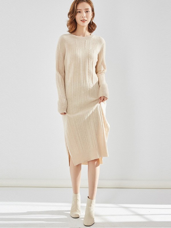 春竹女装2022秋冬季卡其色连衣裙