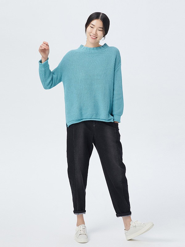 斯琴女装2022秋冬季蓝色毛衣