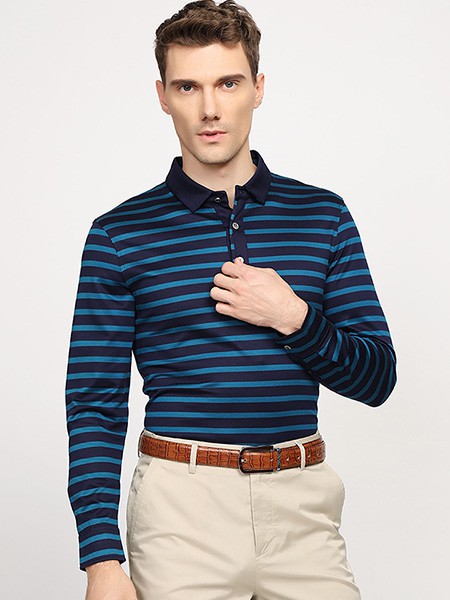 杰凡尼男装2022秋冬季藏蓝色polo衫