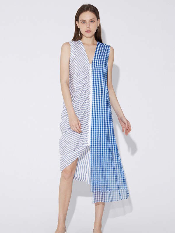 玛丝菲尔素2022春夏季蓝色连衣裙