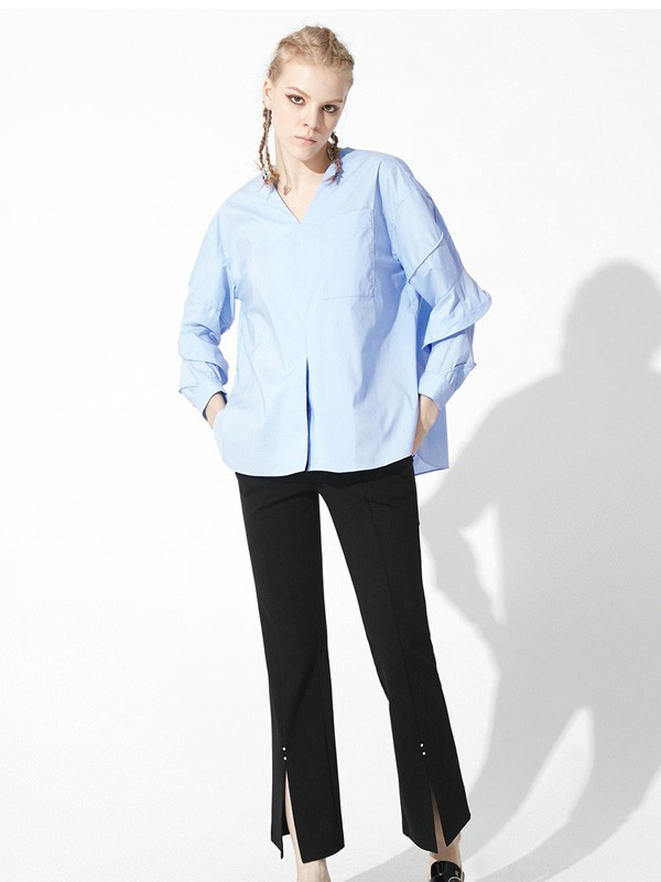 玛丝菲尔素2022秋冬季蓝色衬衫