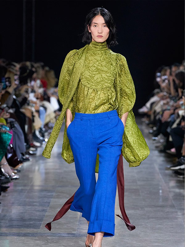 Rochas女装2022秋冬季蓝色阔腿裤