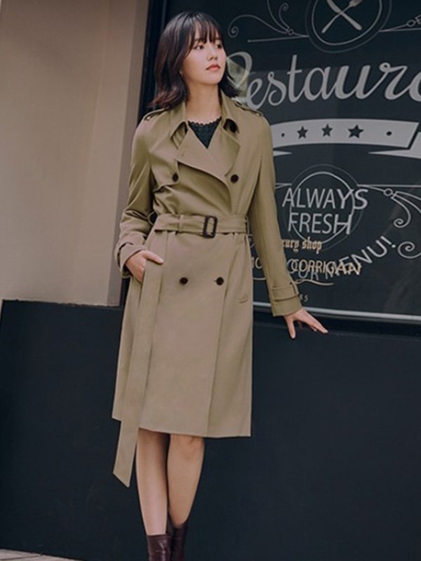 猫姐女装2022秋冬季军绿色风衣