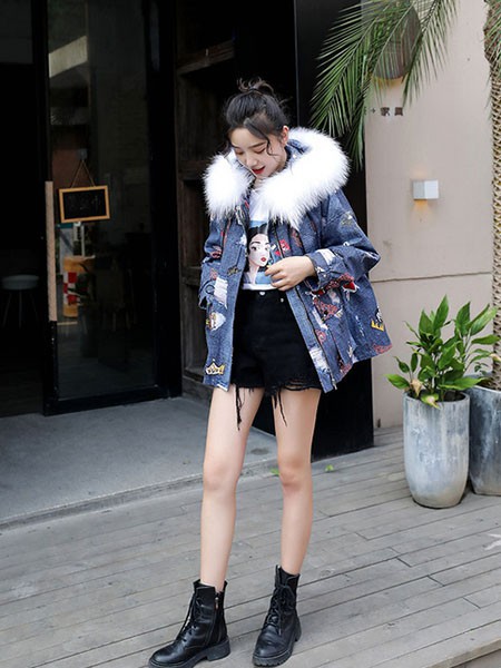 艾尚雪羽绒服2022秋冬季蓝色棉服